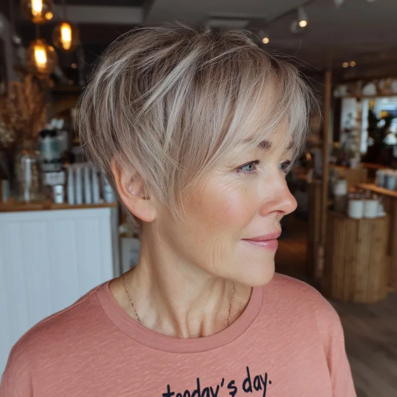 Modern Textured Pixie Cut with Soft Bangs