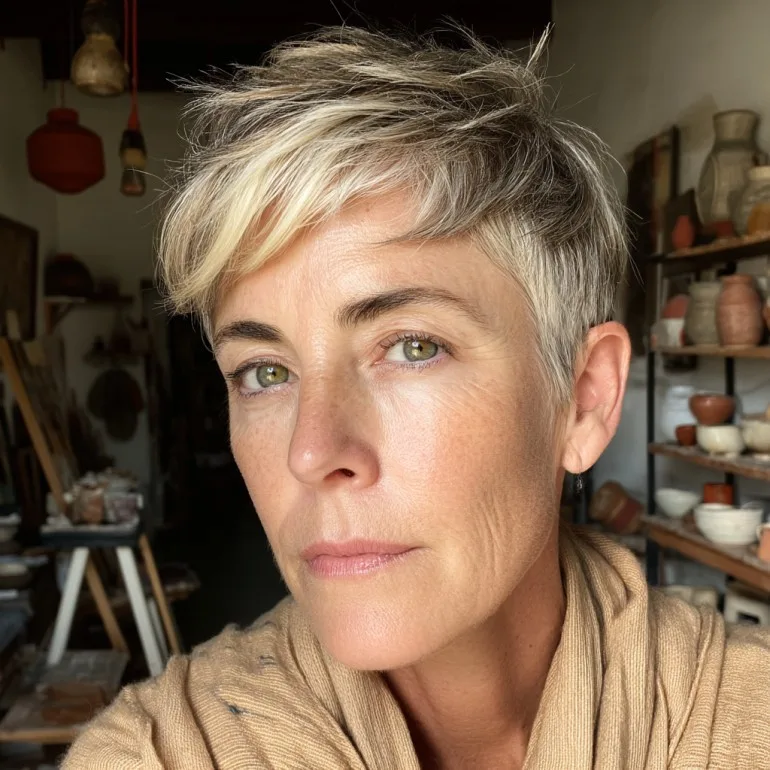 Modern Textured Short Cut with Soft Platinum Highlights