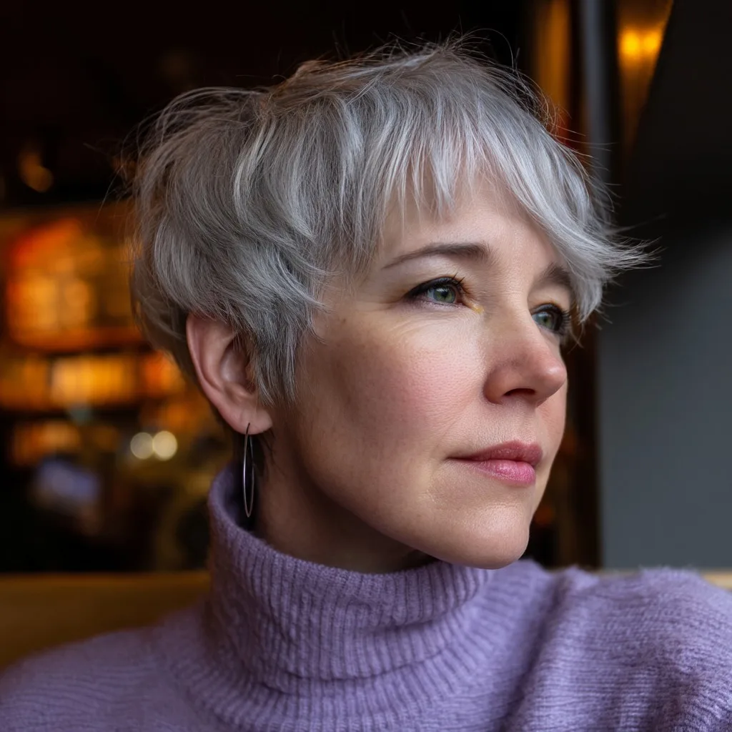 Modern Textured Silver Pixie Cut with Soft Layers