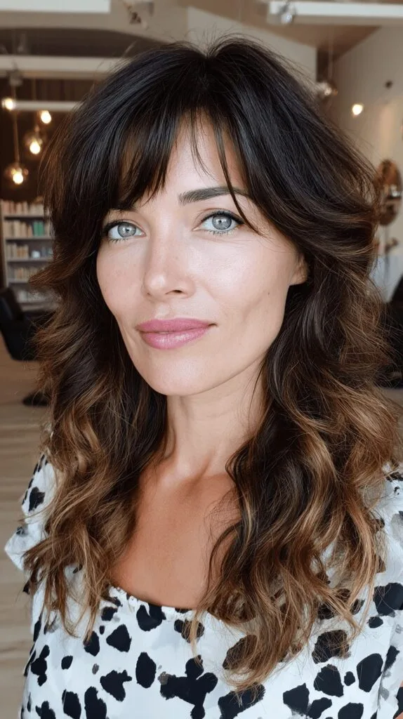 Modern Textured Waves with Soft Bangs