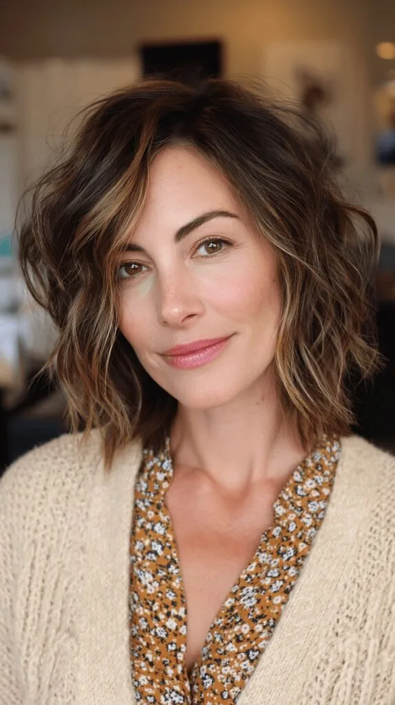 Modern Textured Wavy Lob with Subtle Highlights