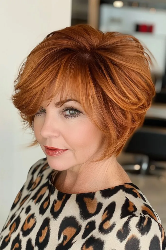 multi-dimensional burnt orange hair for mature women