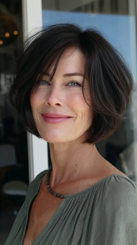 Petite Rounded Jaw-Length Bob with Feathered Micro-Fringe