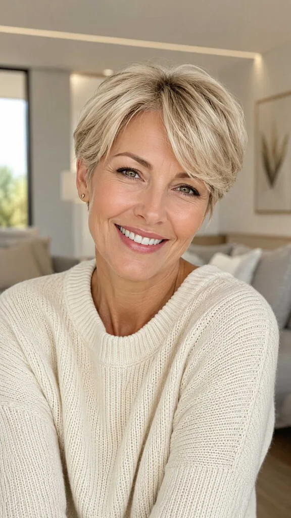 Platinum Blonde Pixie with Feathered Layers