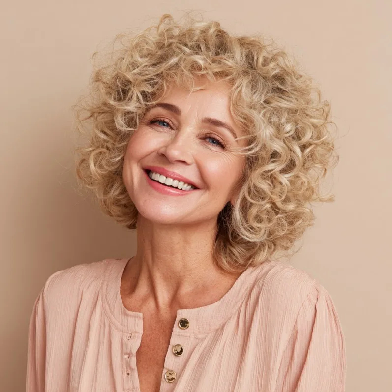 Playful Curly Blonde Bob with Soft Layers