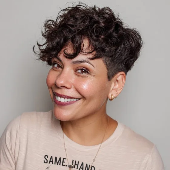 Playful Curly Pixie with Edgy Undercut