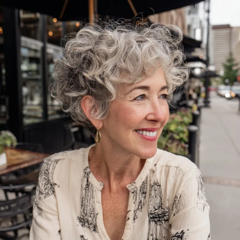 Playful Curly Pixie with Soft Volume