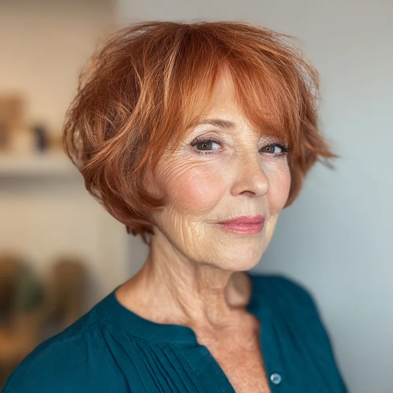 Playful Textured Red Bob with Fluffy Layers
