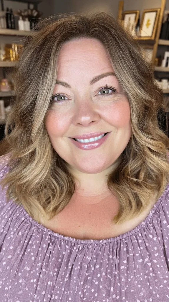 Playful Wavy Lob with Soft Blonde Highlights
