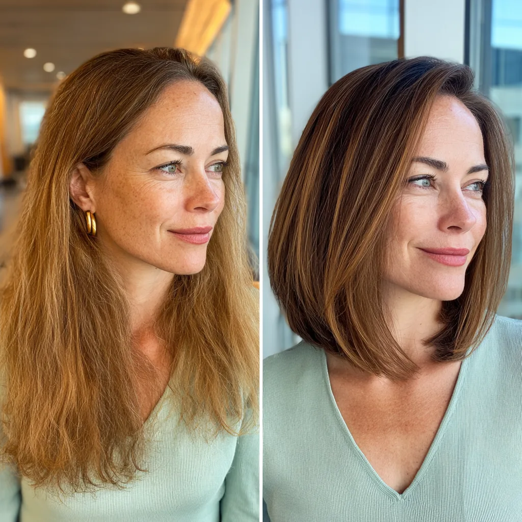 Polished Angular Bob with Soft Caramel Undertones
