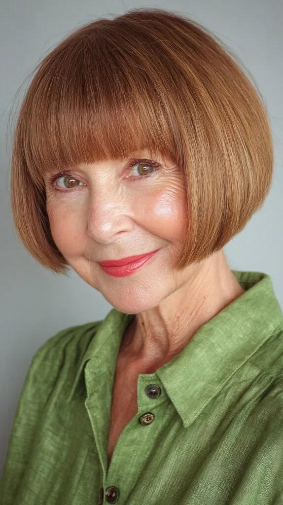 Polished Auburn Bob with Precise Fringe