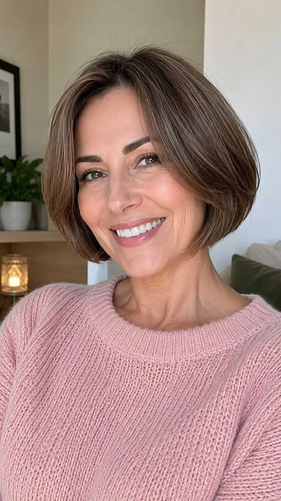 Polished Warm Brunette Chin-Length Bob