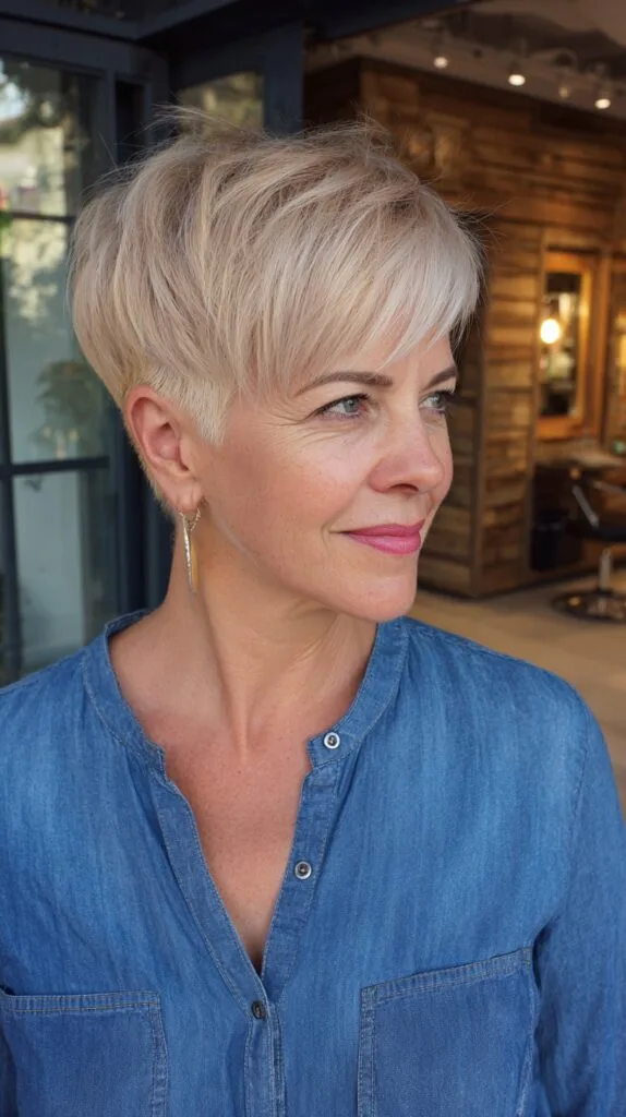 Pristine Blonde Soft-Textured Pixie for Fine Hair