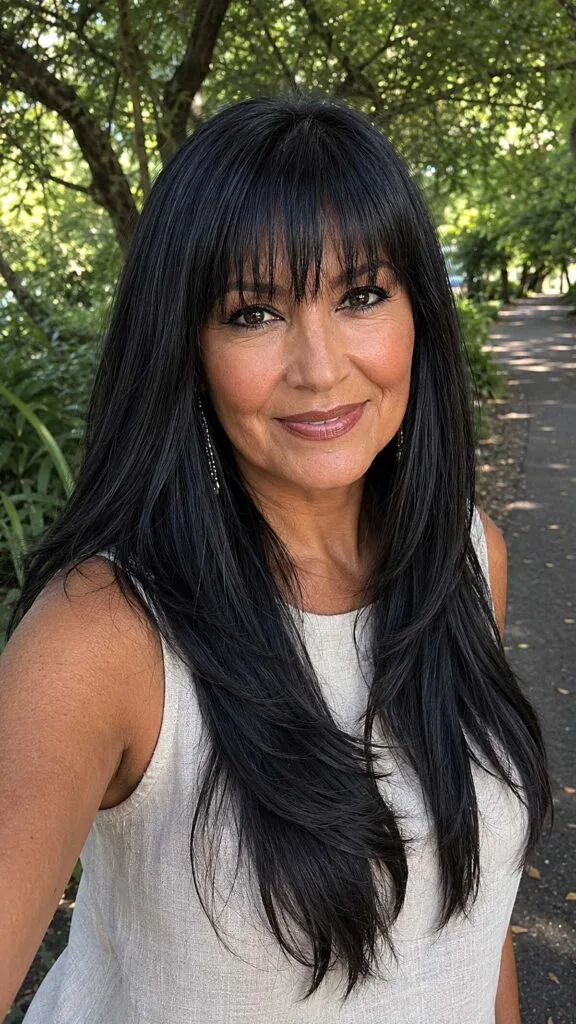 Razored Black Layers with Full Textured Bangs