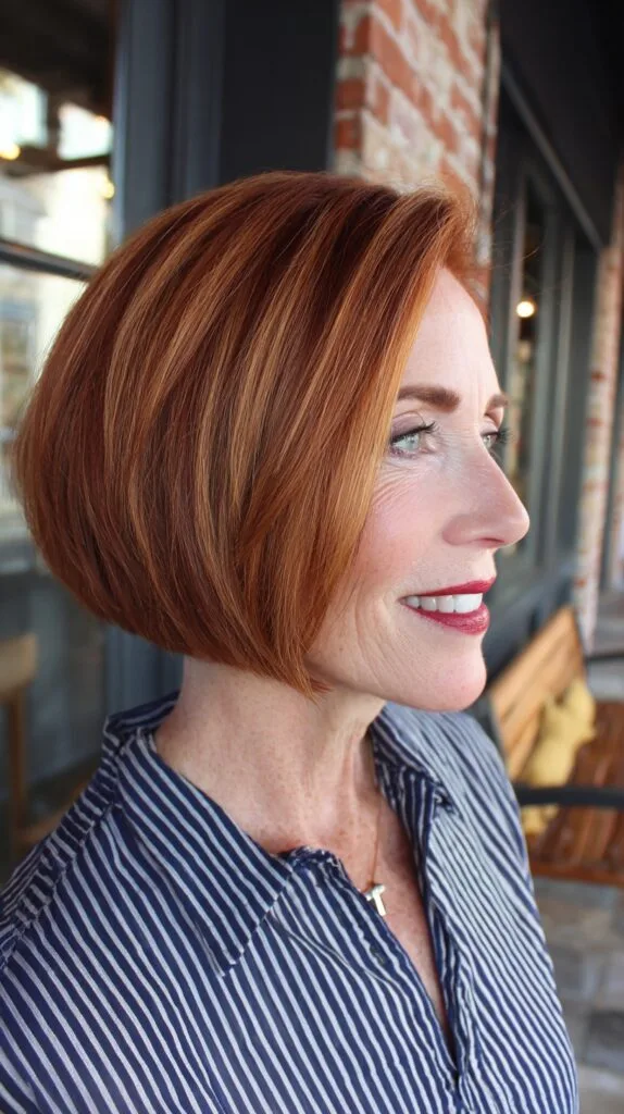 Red Copper Angled Chin-Length Bob with Internal Graduation
