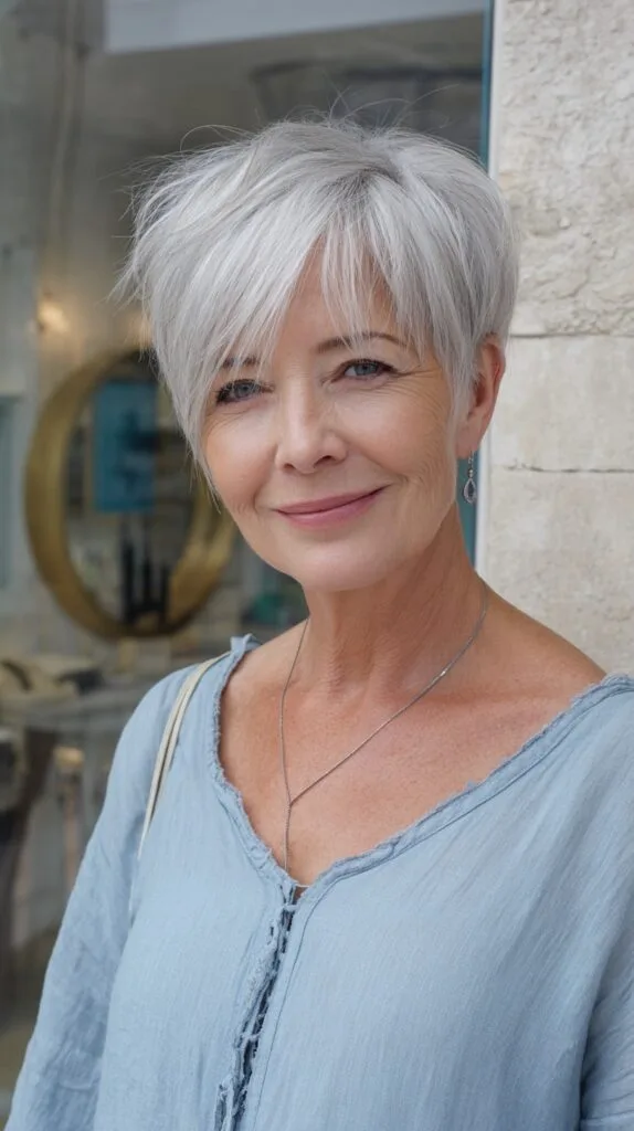 Refined Silver Gradient Razor Pixie with Angular Fringe