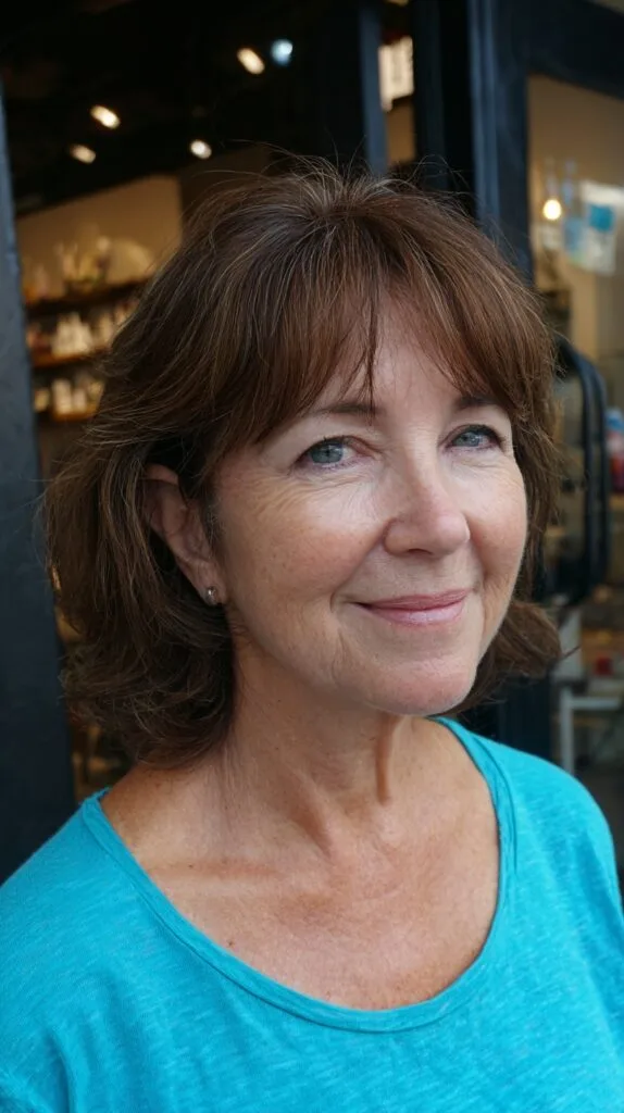 Rich Auburn Cascading Layers with Side-Swept Bangs