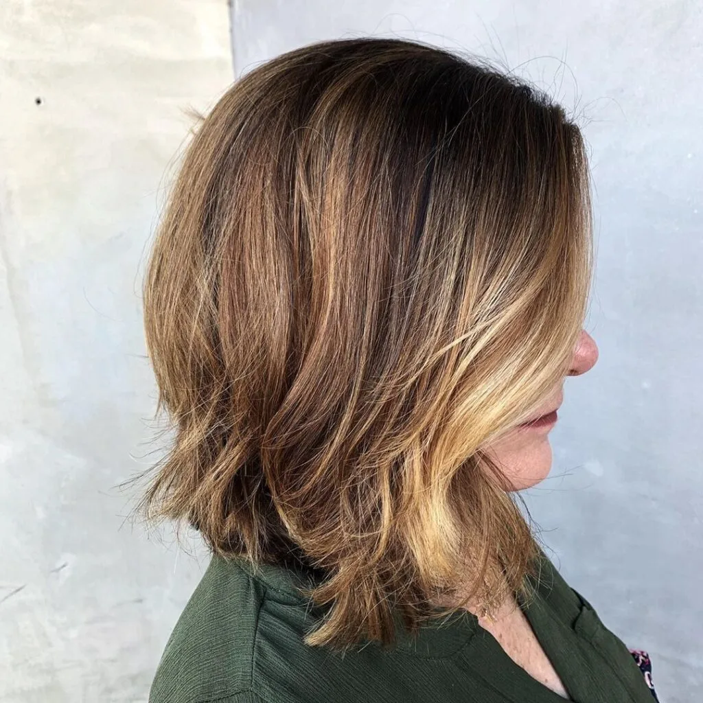 rich brown color with babylights for 50 year old women