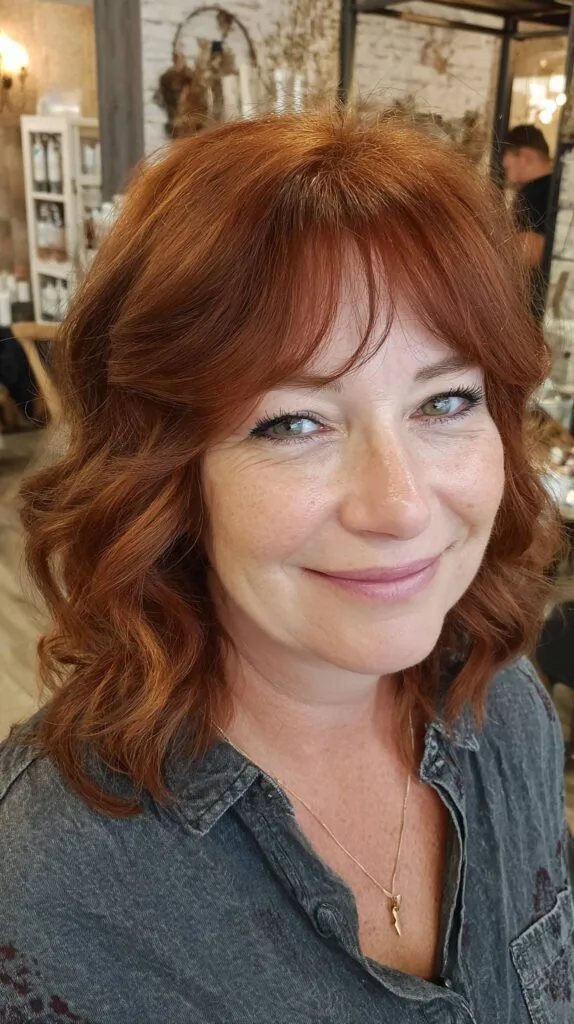 Rich Copper Curls with Face-Framing Layers