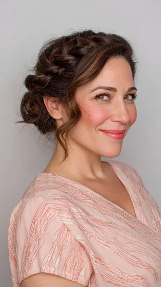 Romantic Braided Updo with Soft Tendrils