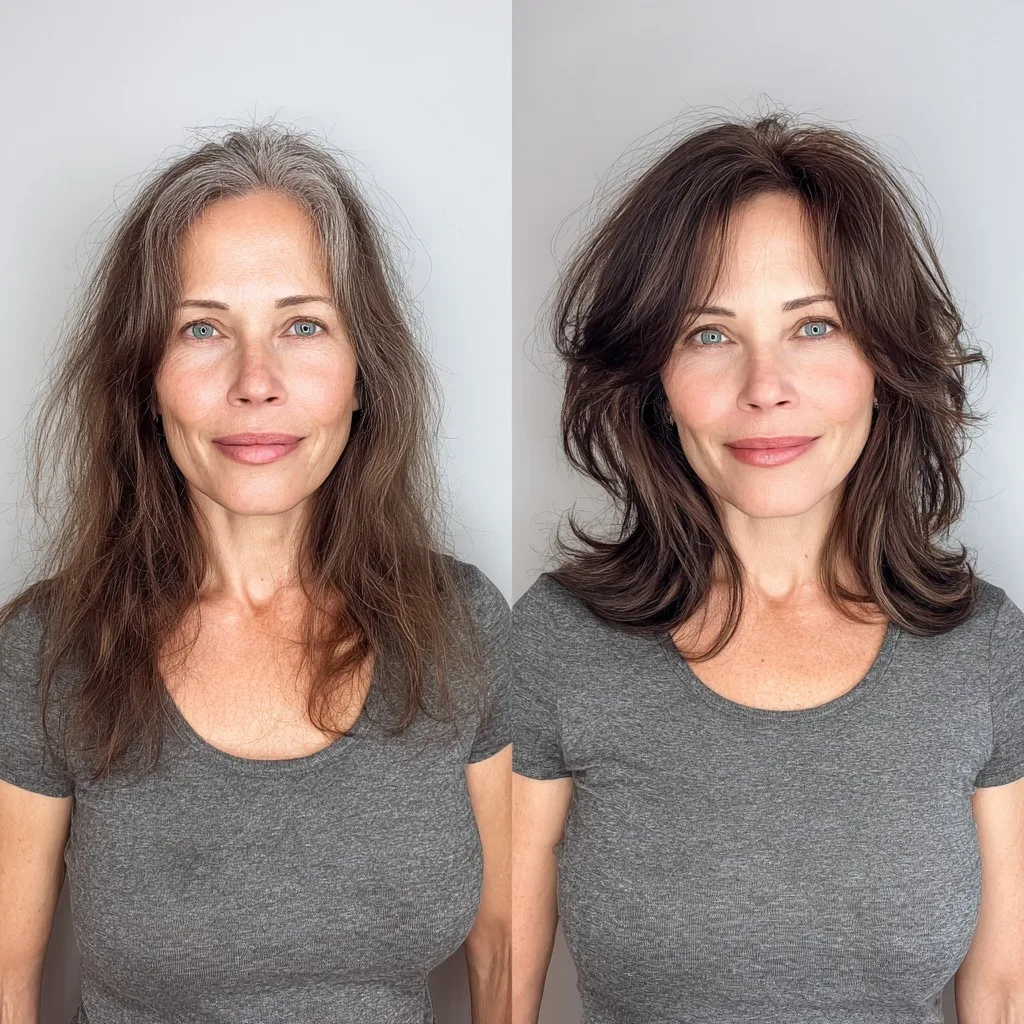 Root-Lifted Medium Shag with Curtain Fringe and Feathered Ends
