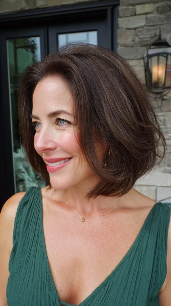 Rooted Chestnut Rounded Layered Bob with Face-Framing Micro-Layers