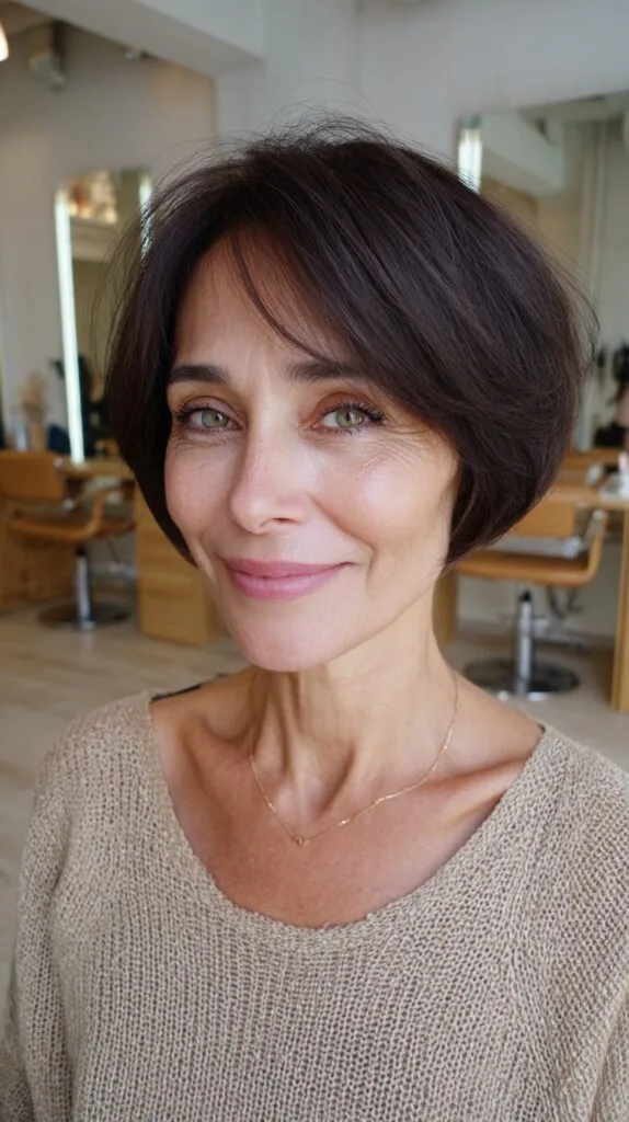 Rounded Root-Lift Italian Bob with Feathered Curtain Fringe