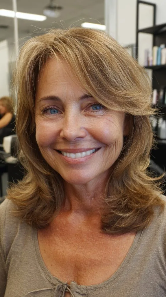 Shingled Shoulder-Length Cut with Curtain Layers and Crown Lift