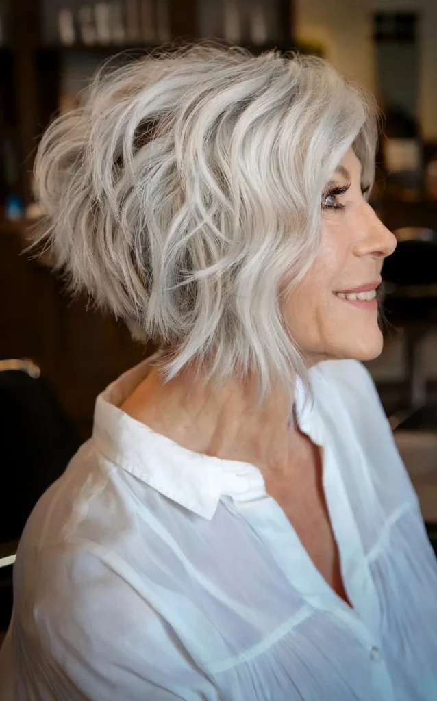 short and textured angled bob cut