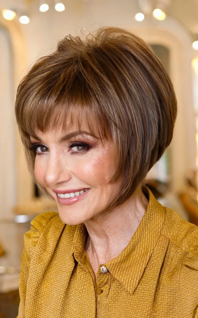Short Angled Bob Haircut for a woman in her 60s