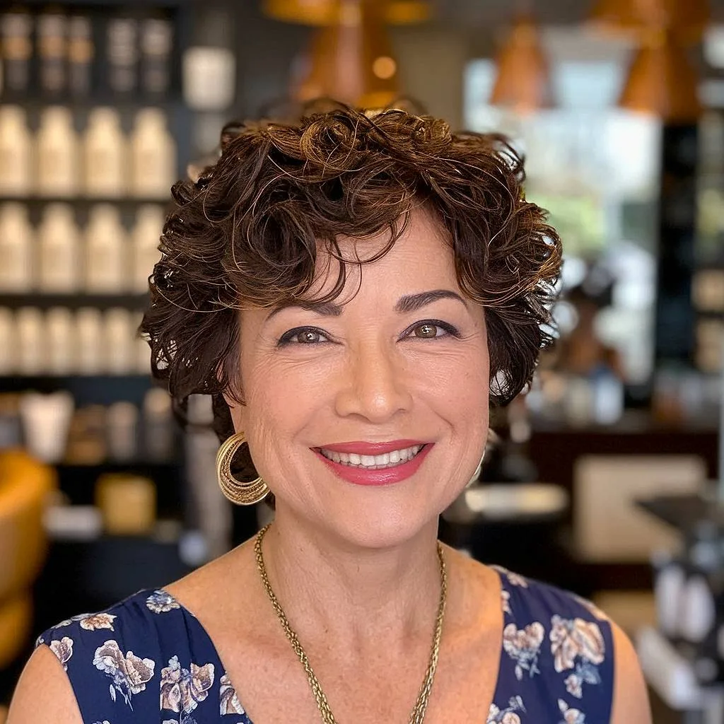 Short curly shag for fine hair with tight curls and cropped layers