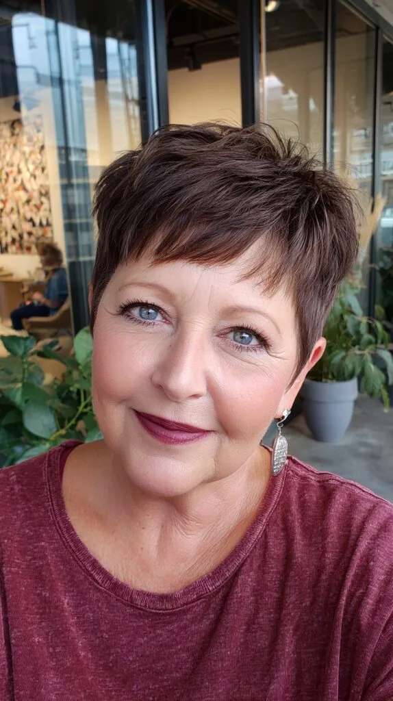 Short Textured Forward-Weighted Pixie with Feathered Micro-Fringe