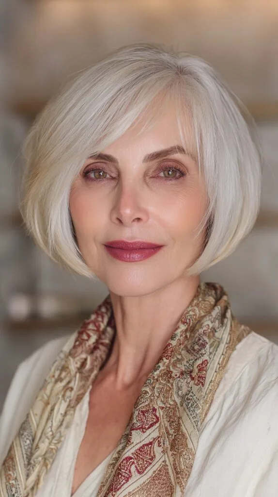 Silky Silver Layered Bob for Timeless Appeal