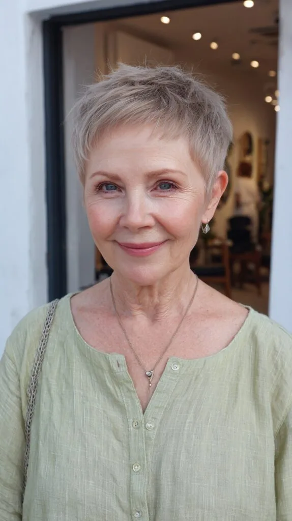 Silver Chic Feathered Pixie for Mature Hair
