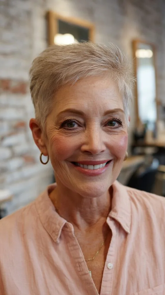 Silver Chic Textured Pixie With Natural Highlights