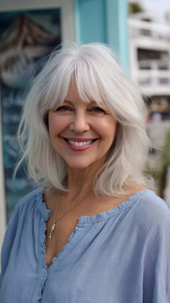 Silver Elegance Airy Layers with Feathered Bangs