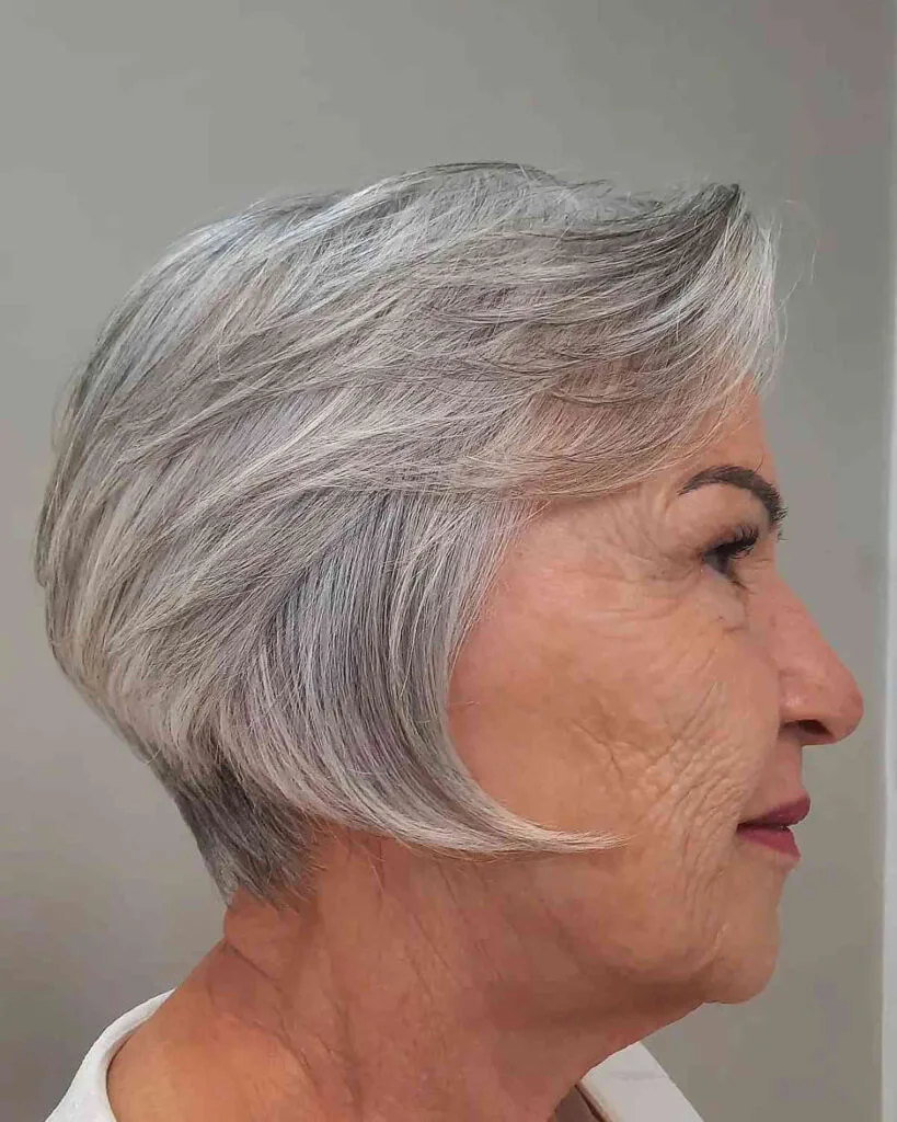 Silver Feathered Bob for 70-Year-Olds with Fine Hair