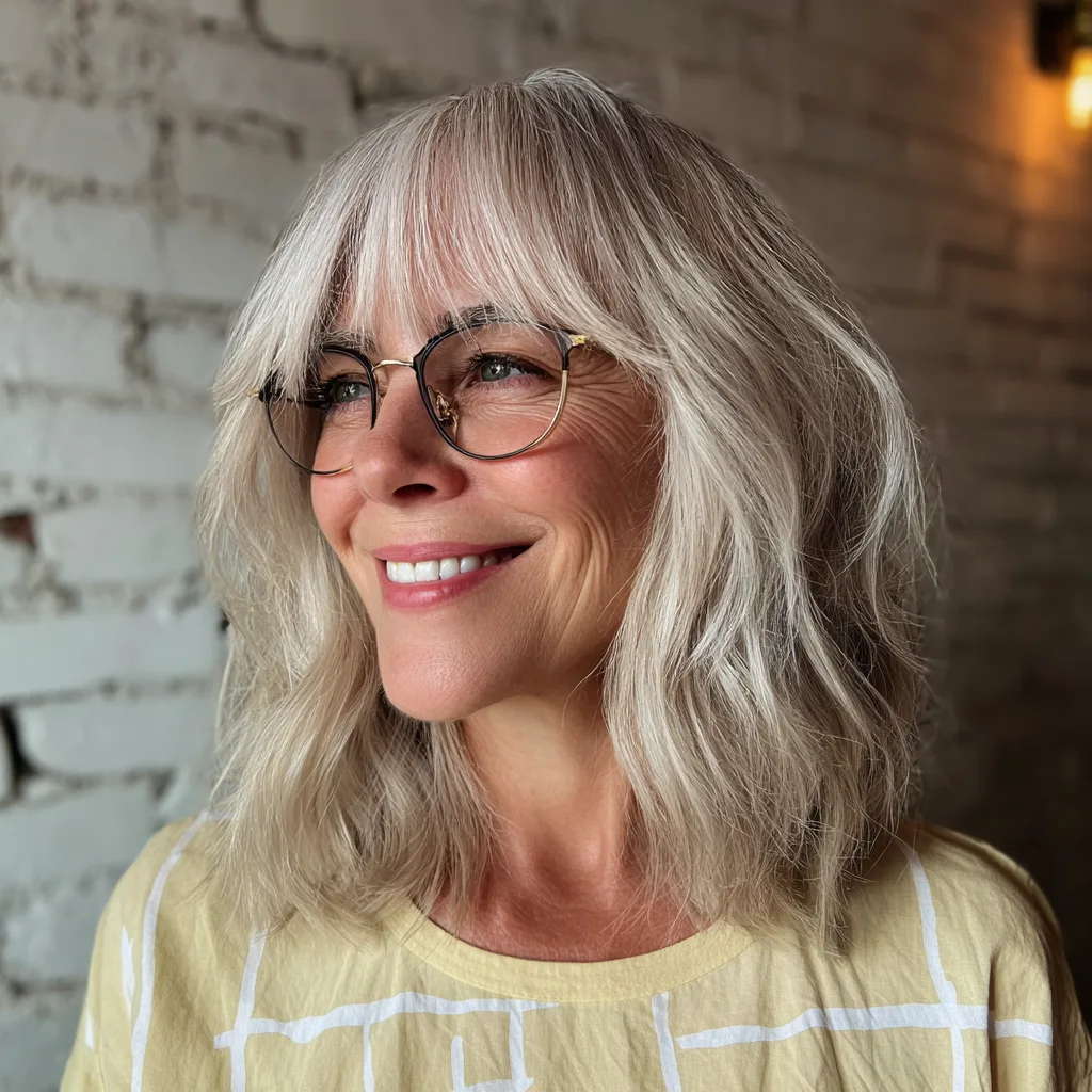 Silver-Infused Long Choppy Bob with Soft Bangs
