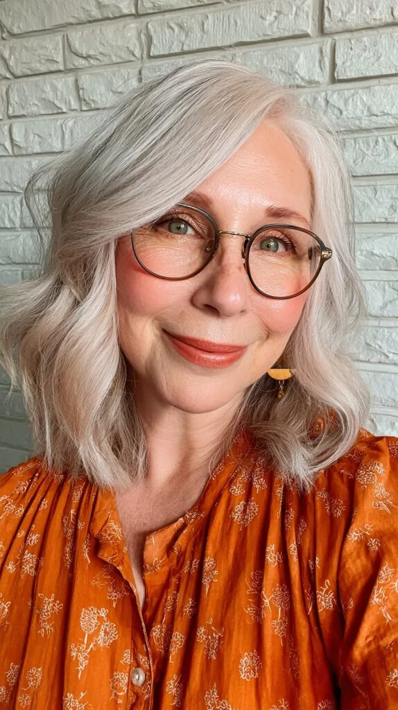 Silver Shoulder-Grazing Lob with Long Side-Swept Bangs