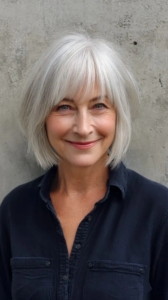 Silver Sleek Bob with Lightweight Bangs
