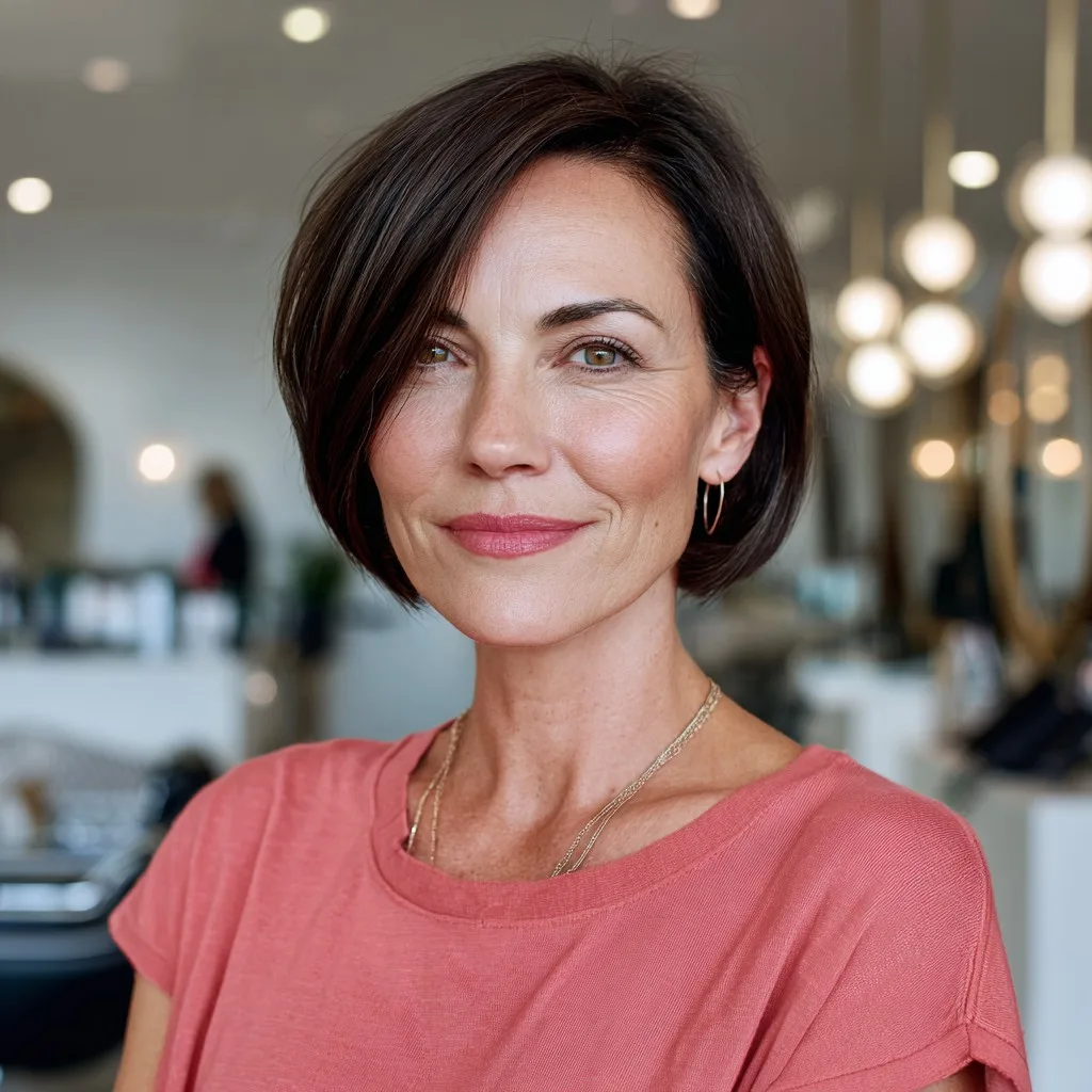 Sleek Angular Bob with Rich Chocolate Tones