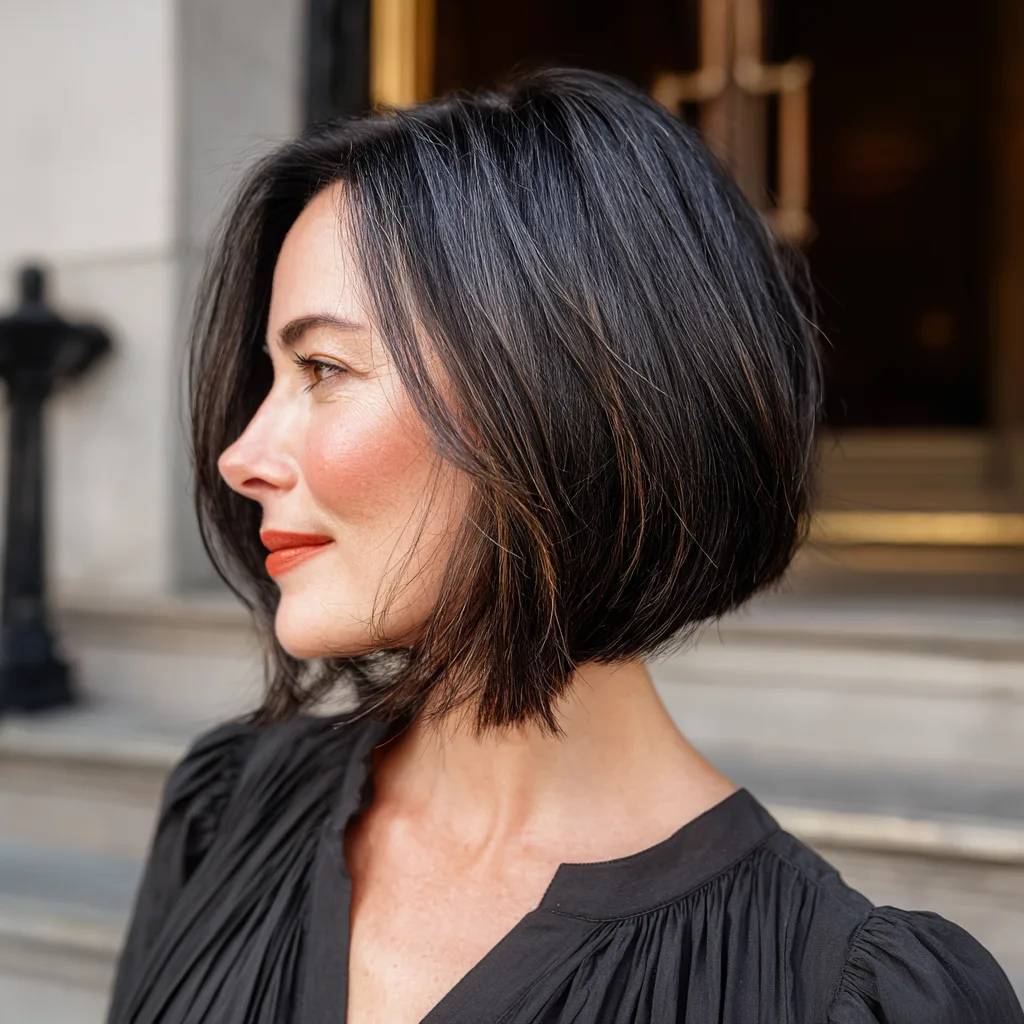 Sleek Angular Bob with Subtle Highlights