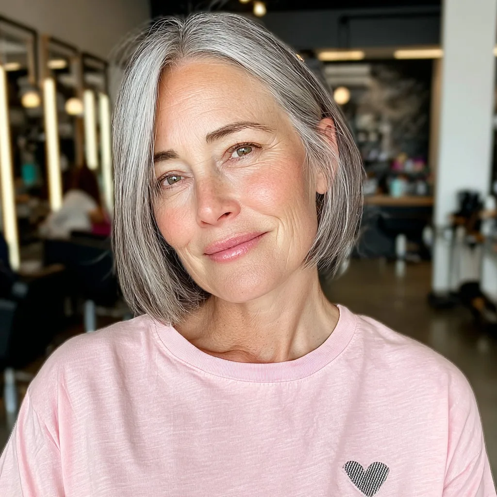 Sleek Asymmetrical Silver Bob with Subtle Shine