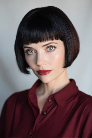 Sleek Blunt Bob with Fringed Bangs