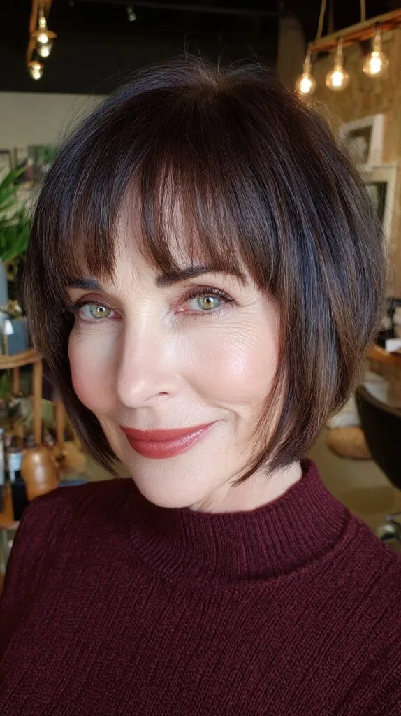 Sleek Chestnut Bob with Soft Contour Bangs