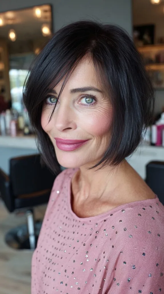 Sleek Chin-Length A-Line Bob with Wispy Long Side Bangs