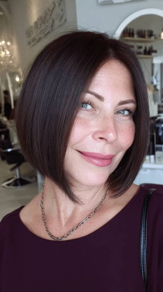 Sleek Dark Brown Bob with Subtle Textured Ends