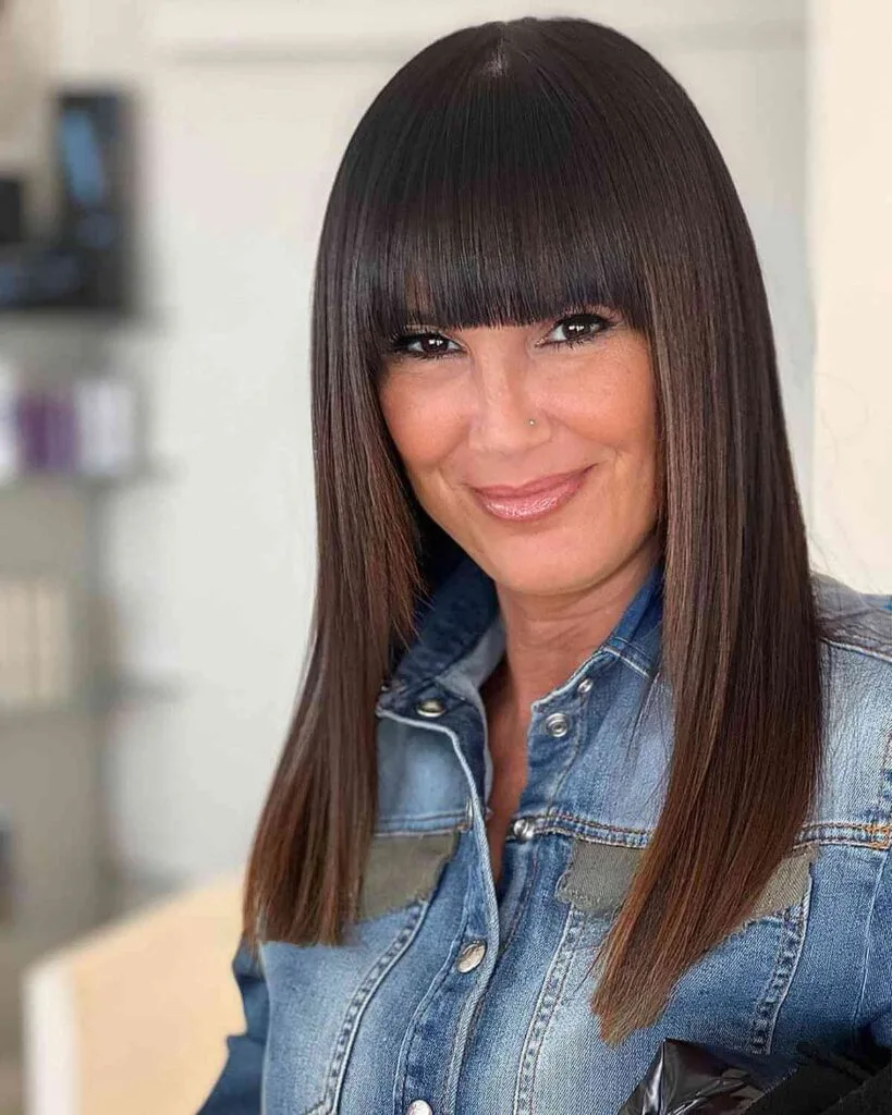 Sleek Extra Long Bob with Bangs for Women Over Forty