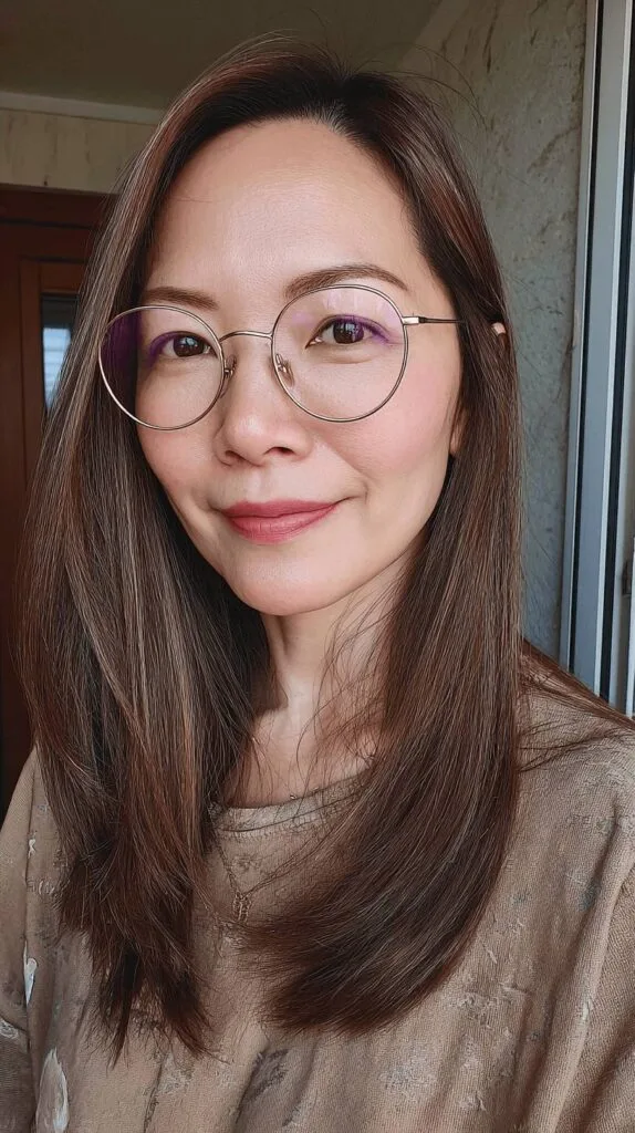 Sleek Long Layered Cut with Subtle Highlights