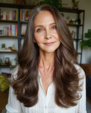 Sleek Long Layers with Soft Volume and Natural Shine